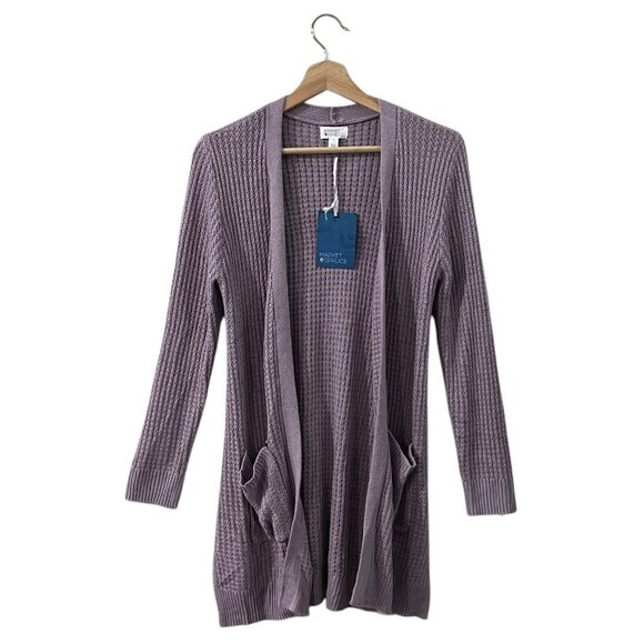 Market & Spruce Bridie Cardigan Size Small Purple Cable Knit Texture Two Pockets - Picture 3 of 9